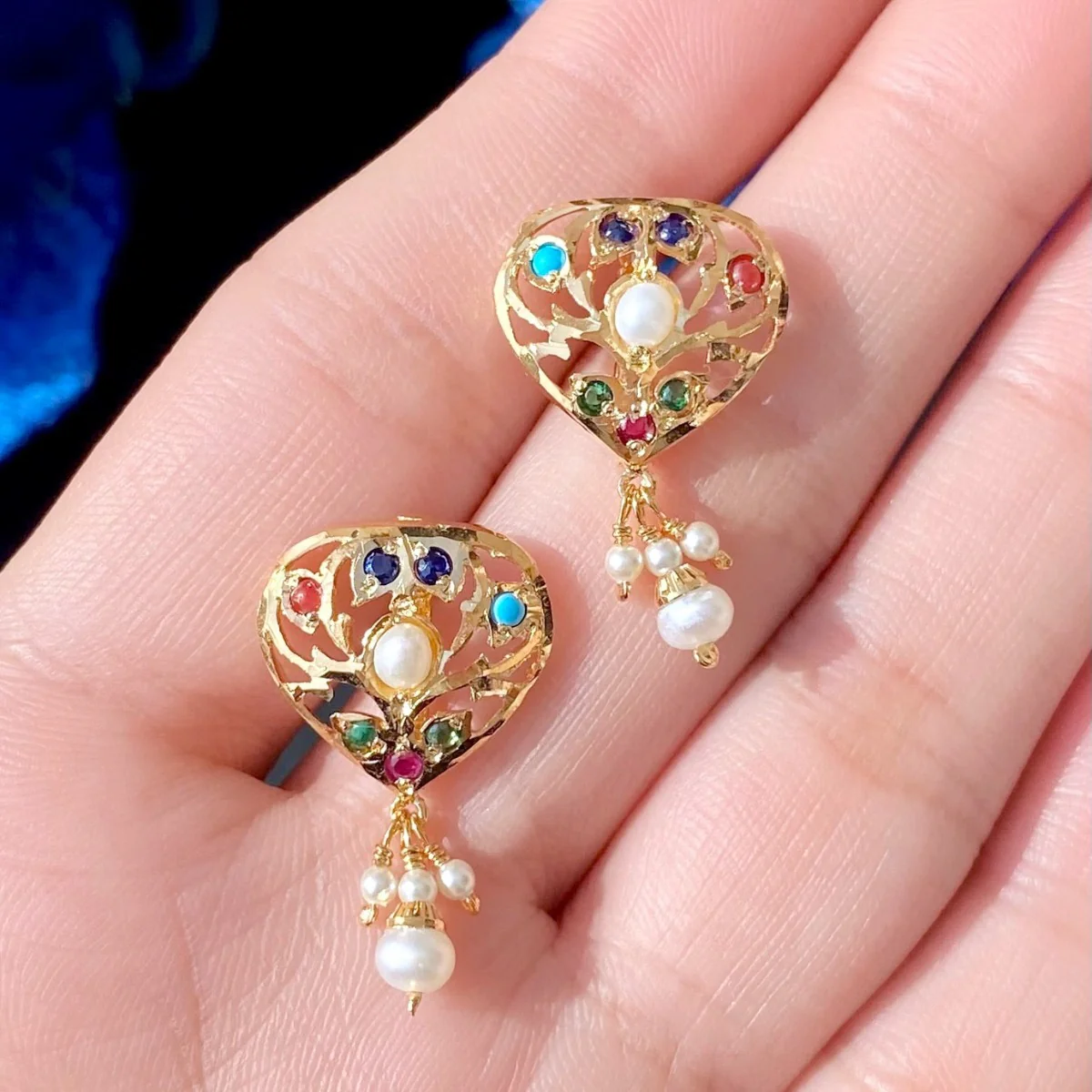Dainty Navratna Jadau Set | Sleek Necklace with Small Studs NS 232 - Image 3