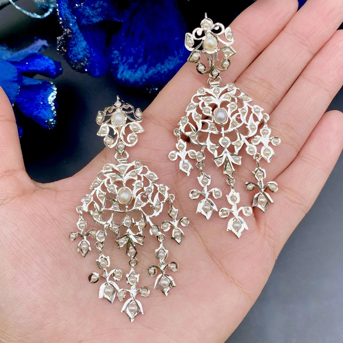 Jadau Jewelry on Silver | Dazzling White Silver Earrings | SER 031 - Image 4