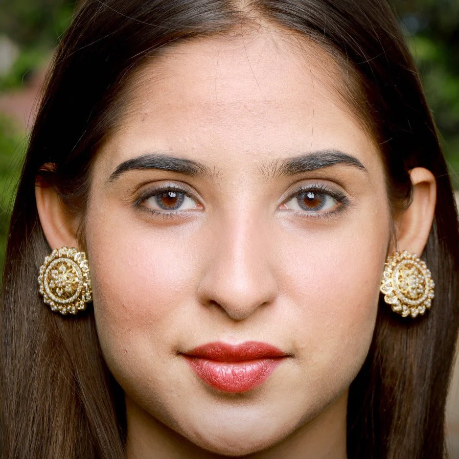 Gold Plated Pearl Studs | Large Round Stud Earrings for Women ER 063 - Image 8
