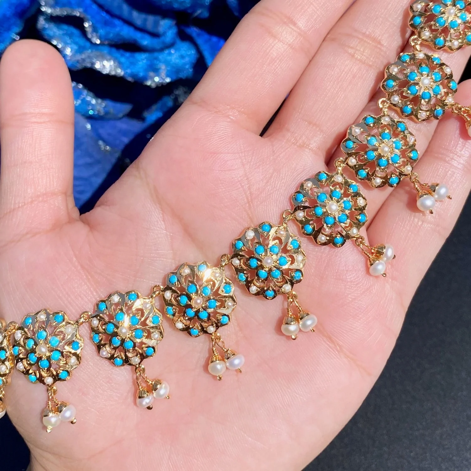 Dainty Turquoise Necklace with Tops | Minimalist Indian Necklace Set NS 288 - Image 3