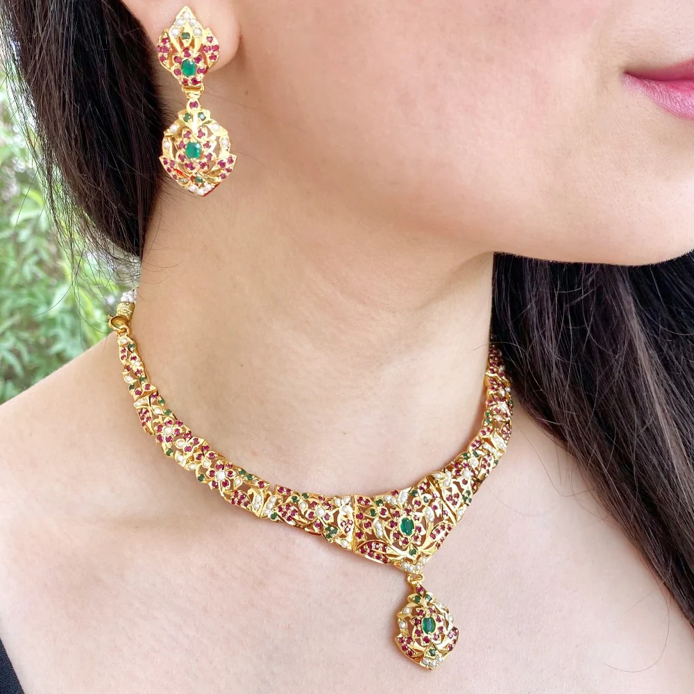 Gold Plated Necklace Set in Silver made with Traditional Jadau Technique NS 003 - Image 9