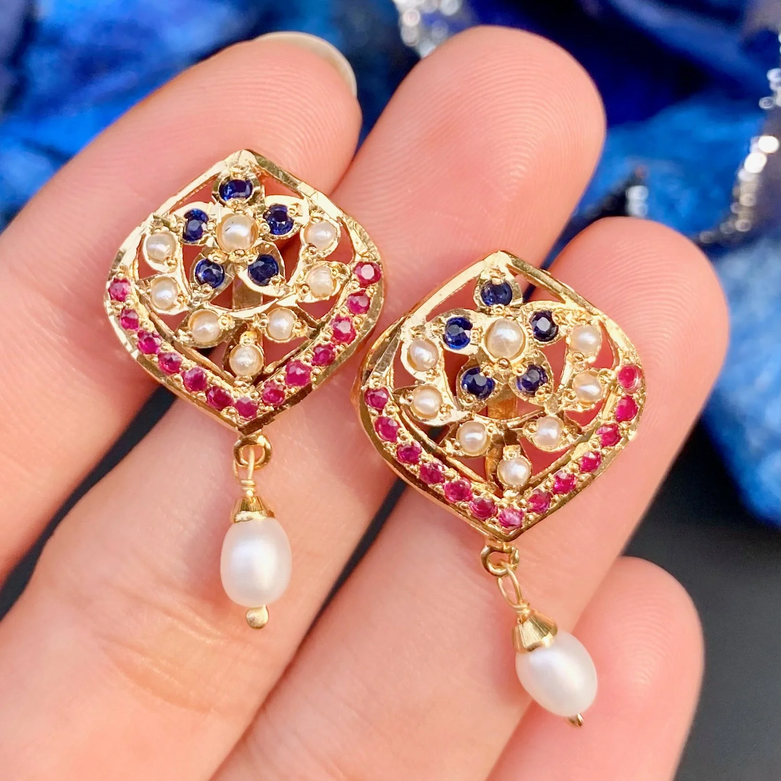 Stud Earrings | 925 Silver Gold Plated Tops | Jadau Jewelry