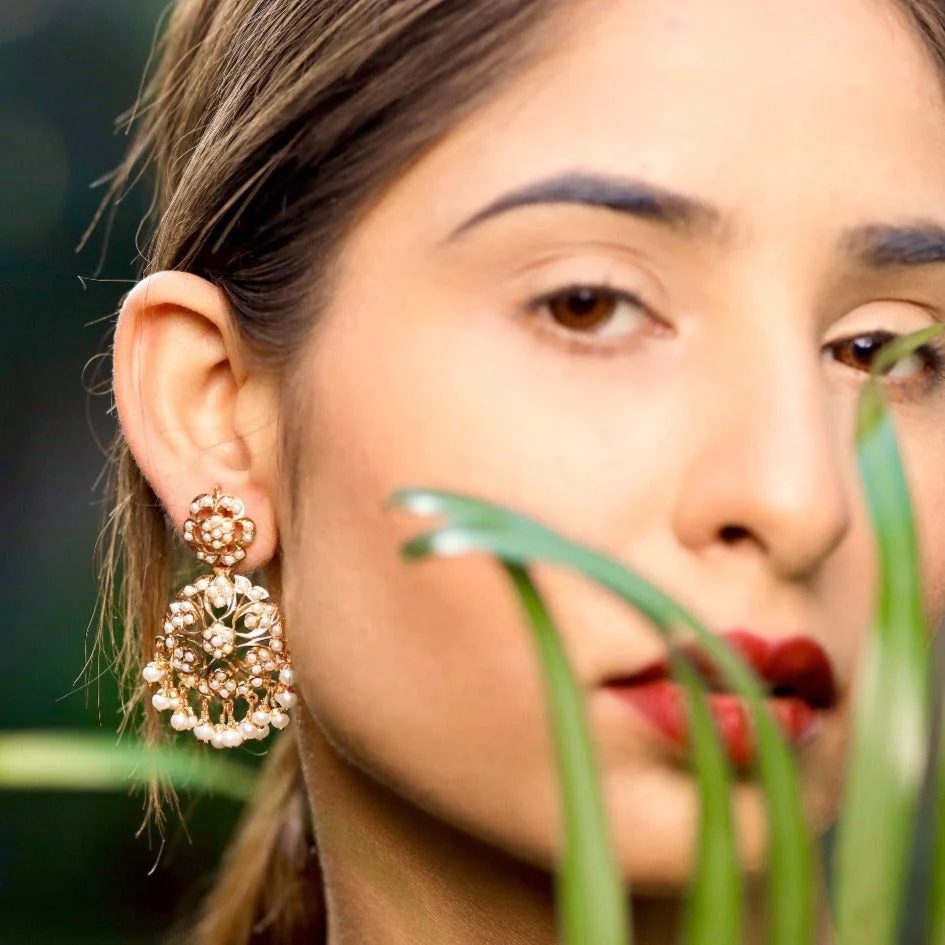 Hyderabadi Pearl Earrings on Silver with Gold Plating | Sober & Classy Design ER 033 - Image 3