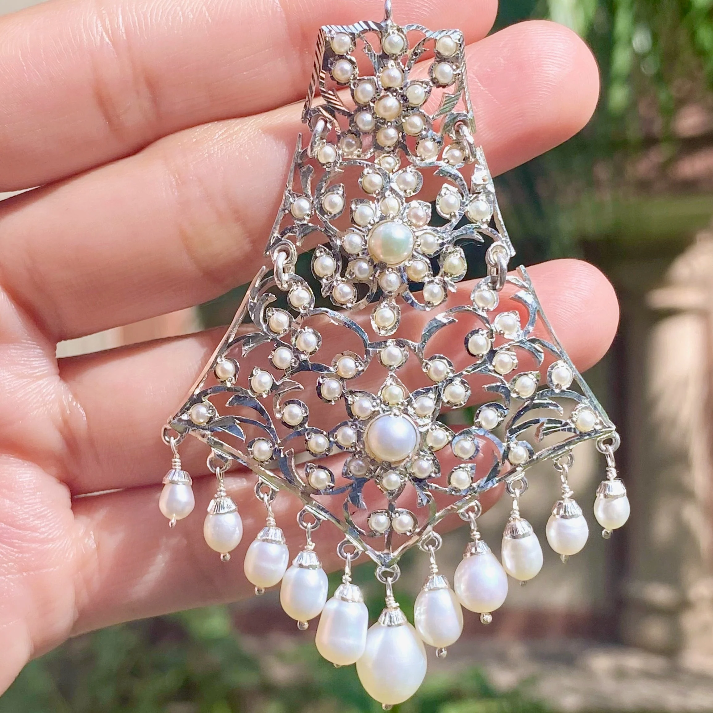 Edwardian Styled Pearl Earrings | Sterling Silver with Seed Pearls | Bohemian Earrings - Image 3