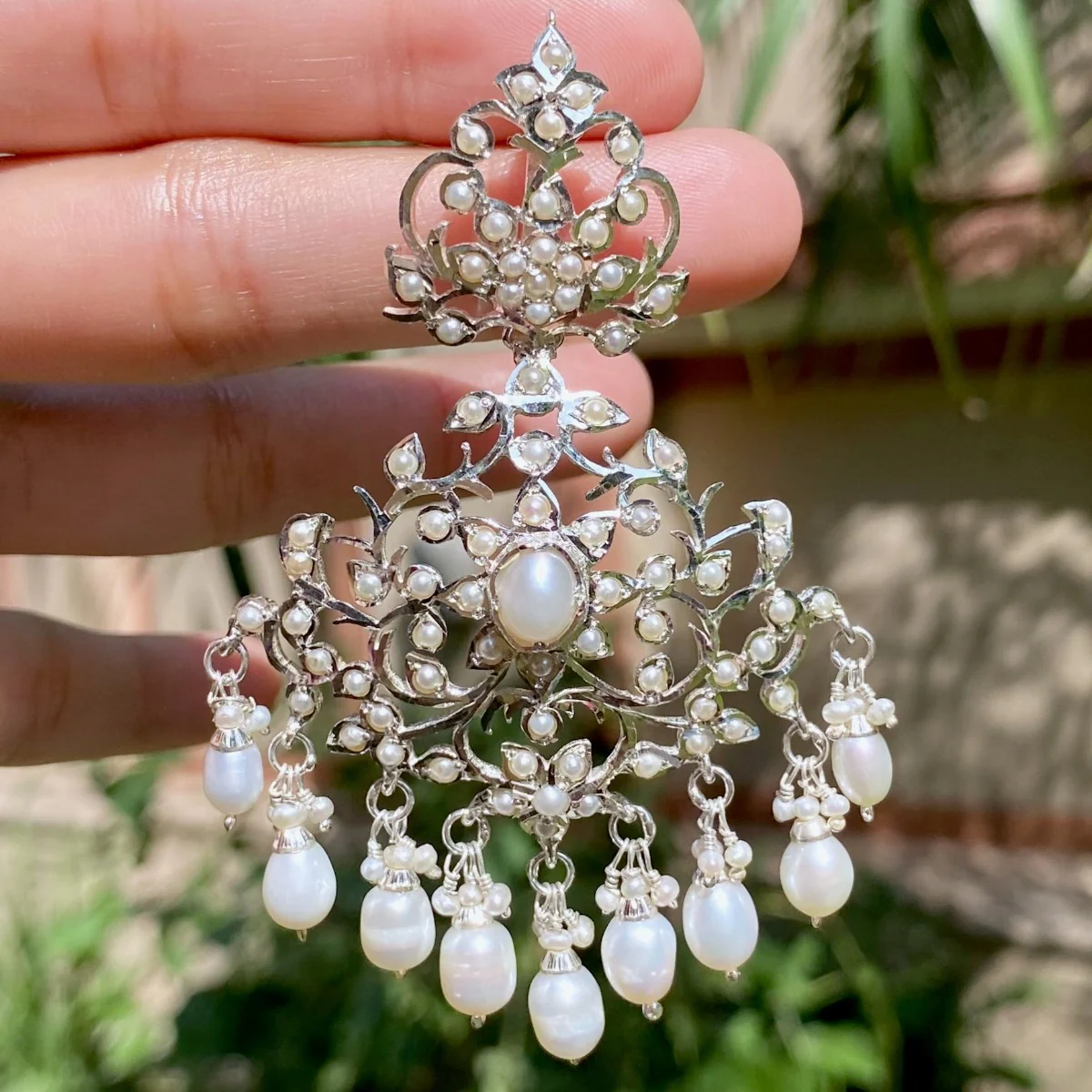 Pure Silver Earrings | Indo-Western Bohemian Design | Pure Freshwater Pearls SER 010 - Image 5