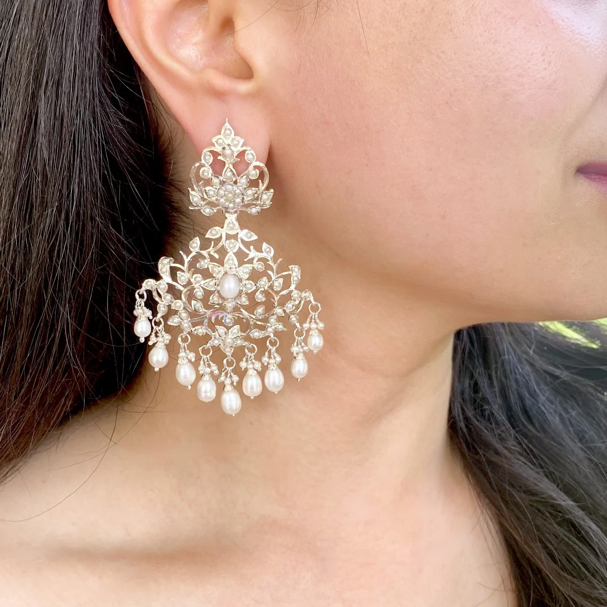 Pure Silver Earrings | Indo-Western Bohemian Design | Pure Freshwater Pearls SER 010 - Image 6