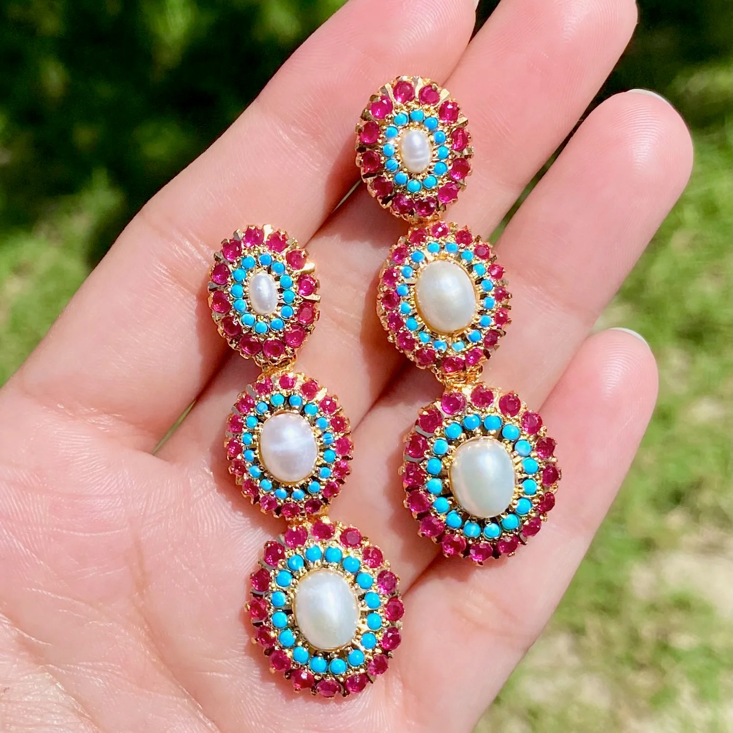 Three Tier Dangler Earrings | Gold Plated on 925 Silver ER 019 - Image 3