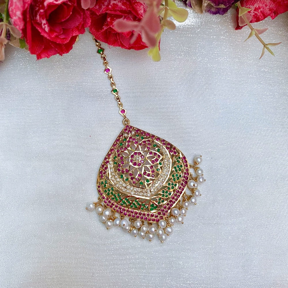 Amritsari Jadau Tikka | Real 22k Gold Like Finish on Silver TK 002 - Image 4