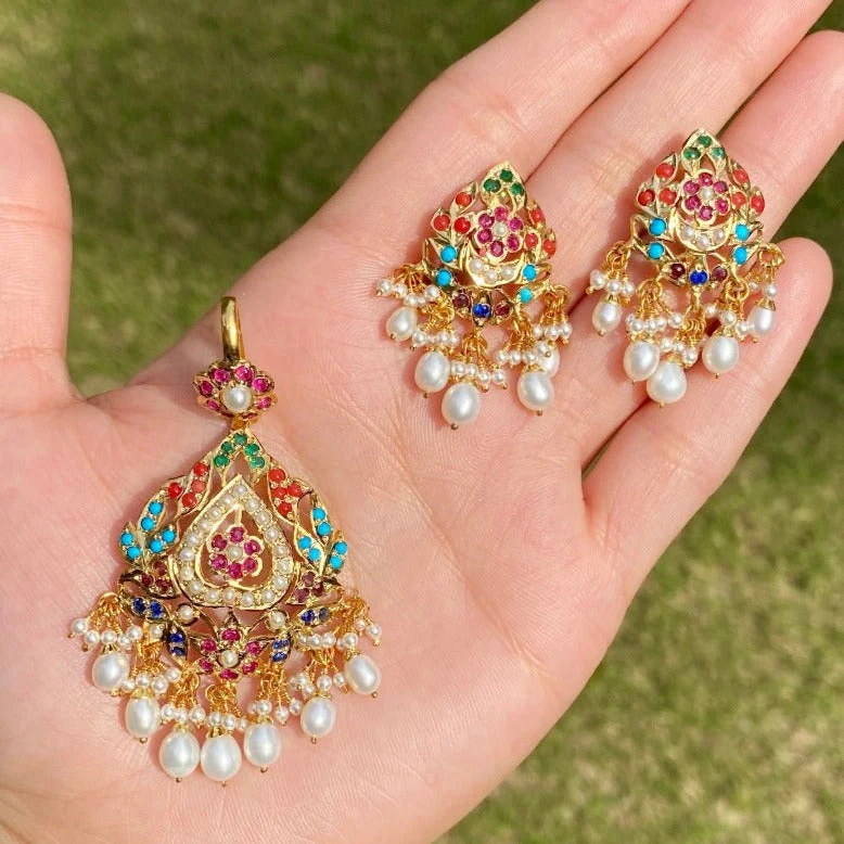 Gold Plated Navratna Jewelry | Locket Set on 925 Silver PS 012 - Image 3