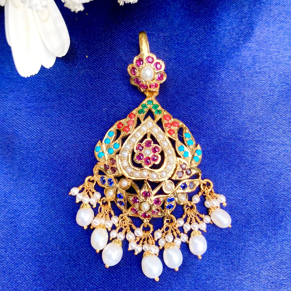 Gold Plated Navratna Jewelry | Locket Set on 925 Silver PS 012 - Image 4