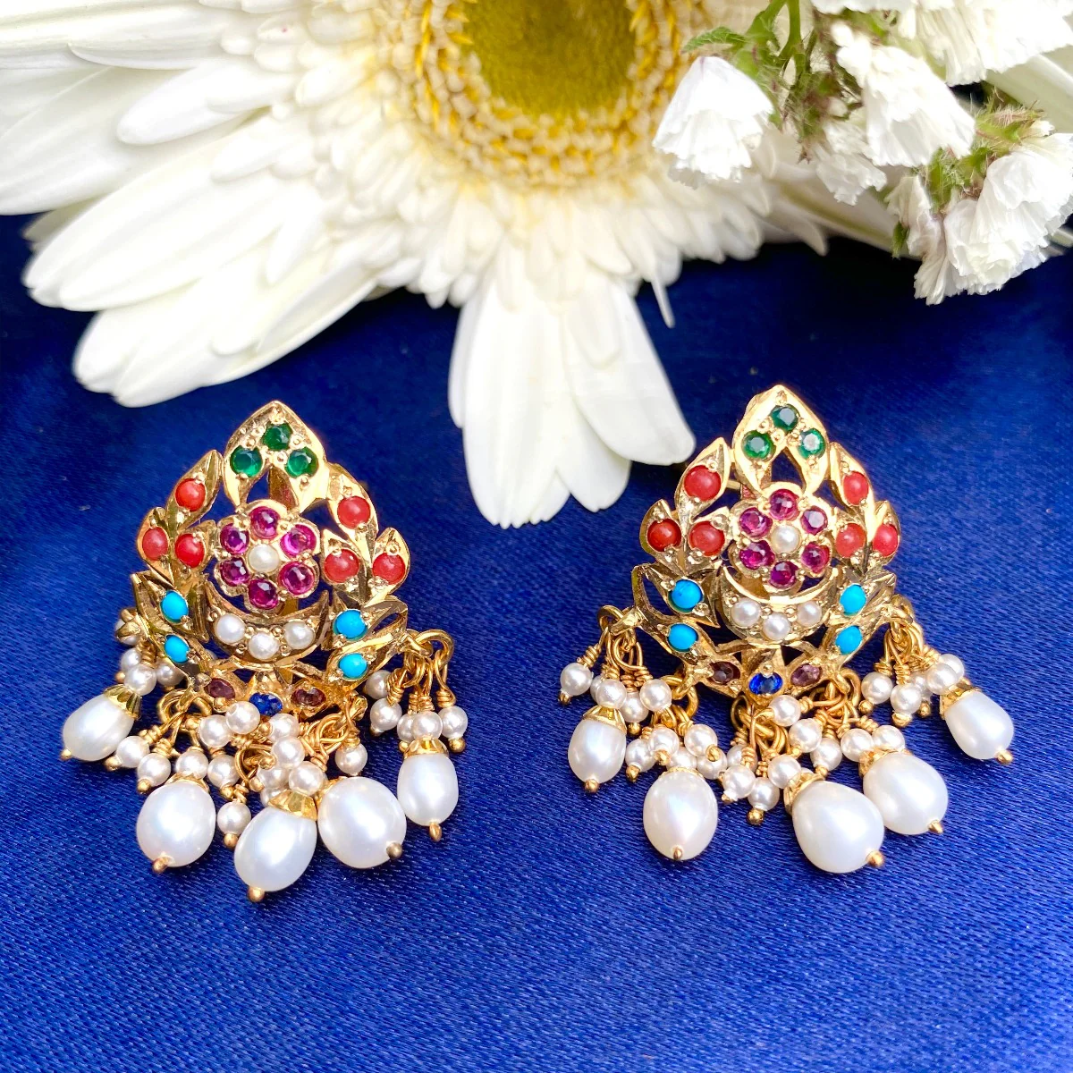 Gold Plated Navratna Jewelry | Locket Set on 925 Silver PS 012 - Image 5