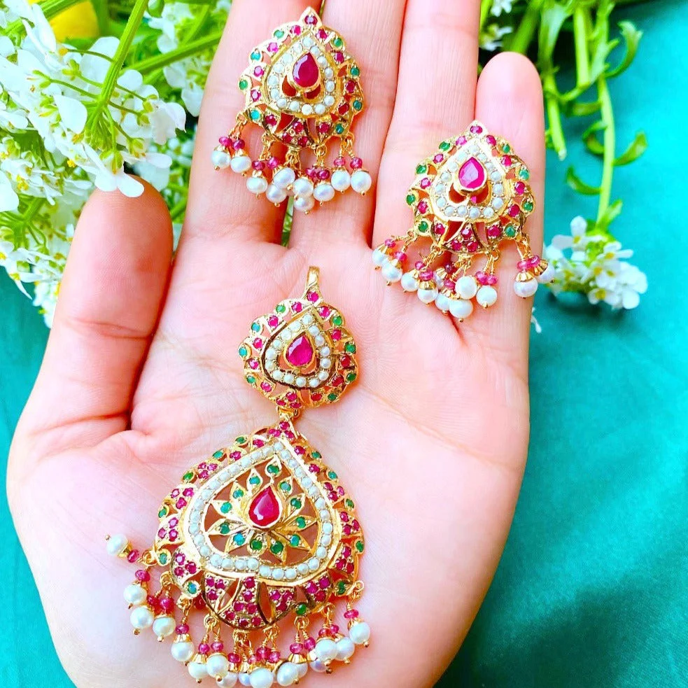 Gold Plated Jadau Pendant Set made in 925 Silver PS 008 - Image 3