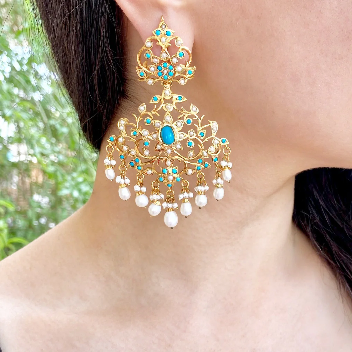 Statement Turquoise Jewelry | Feroza Earrings | Edwardian Victorian Styled ER 024 - Image 3