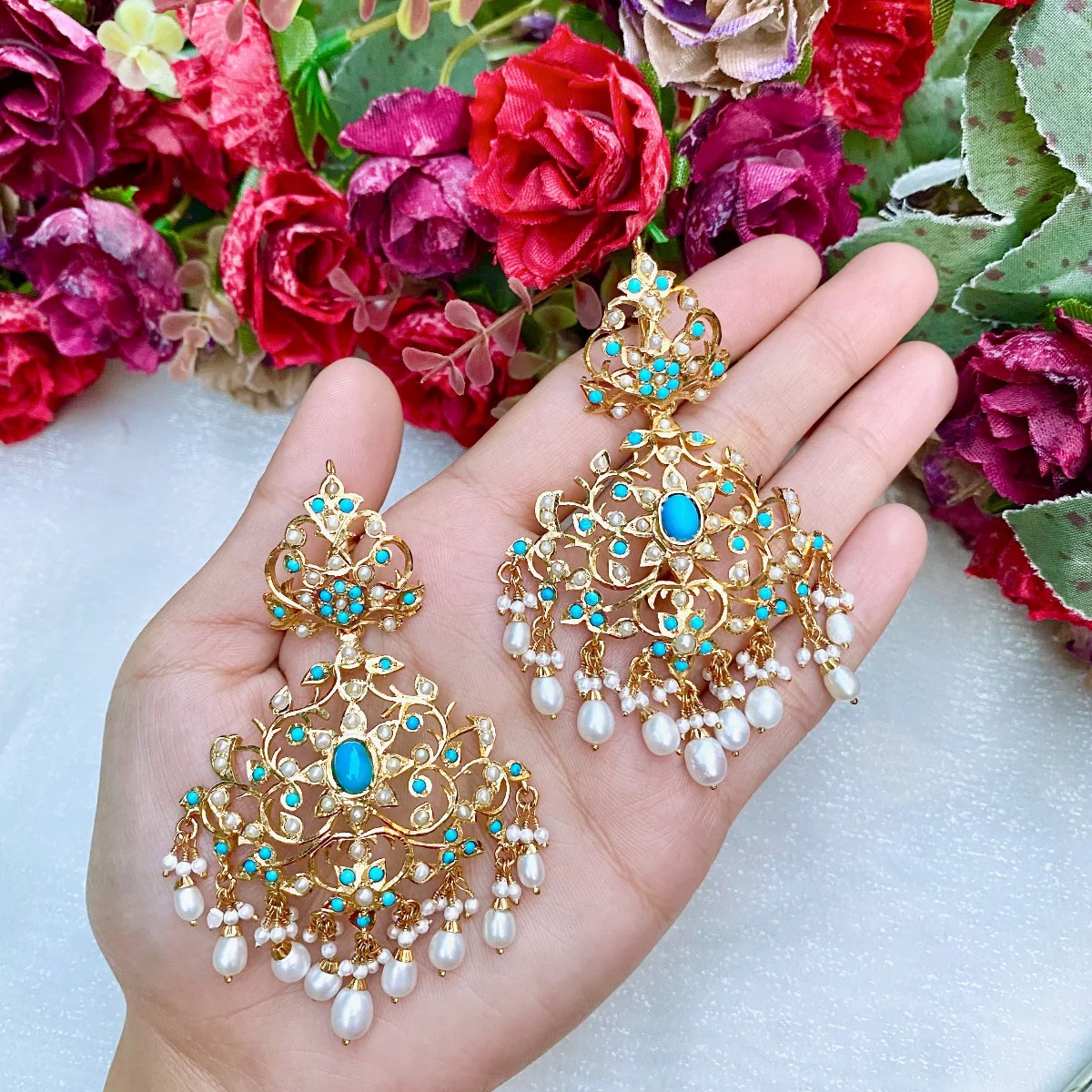 Statement Turquoise Jewelry | Feroza Earrings | Edwardian Victorian Styled ER 024 - Image 4