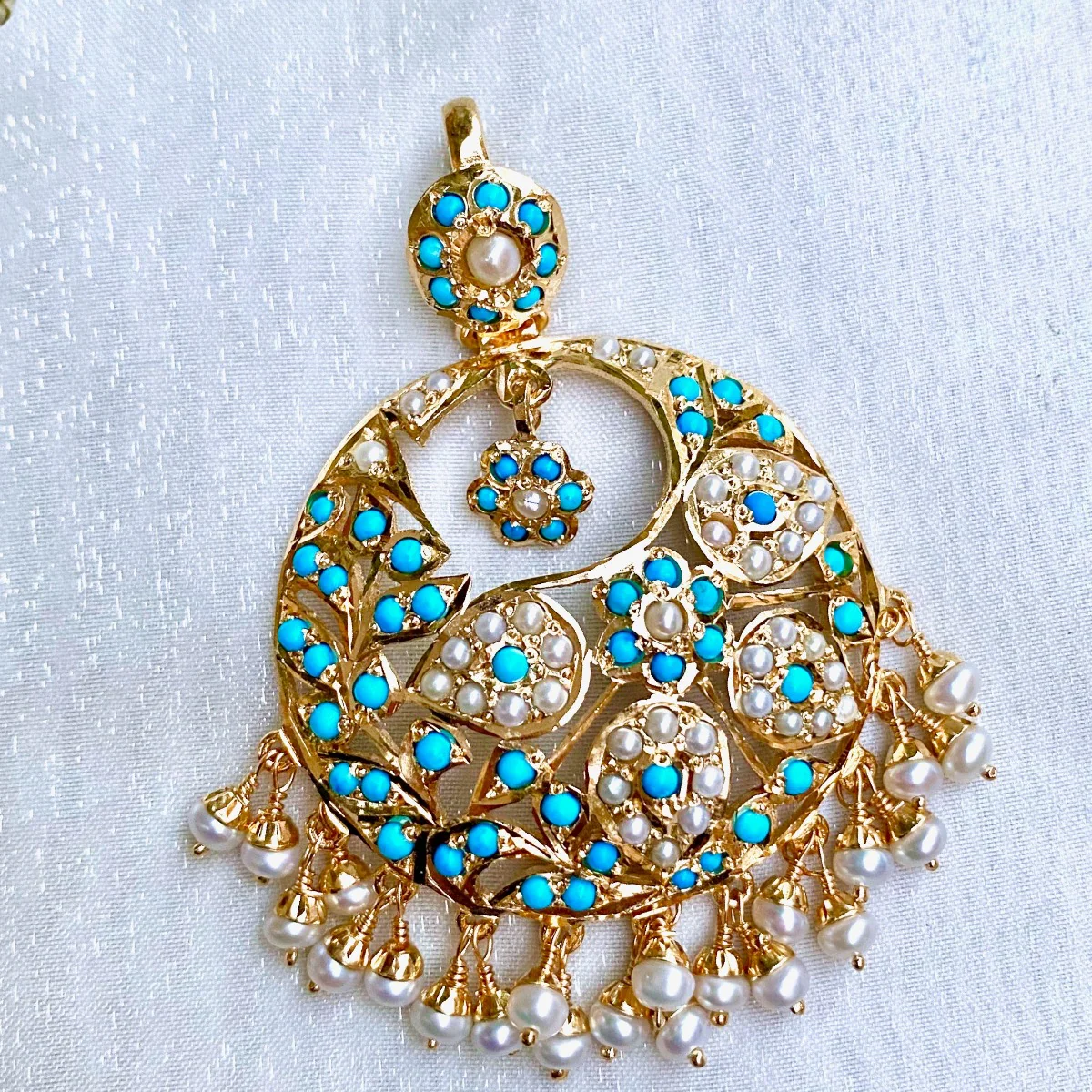 Mughal Era Inspired, Pearl feroza Pendant Set on 925 Silver PS 033 - Image 6