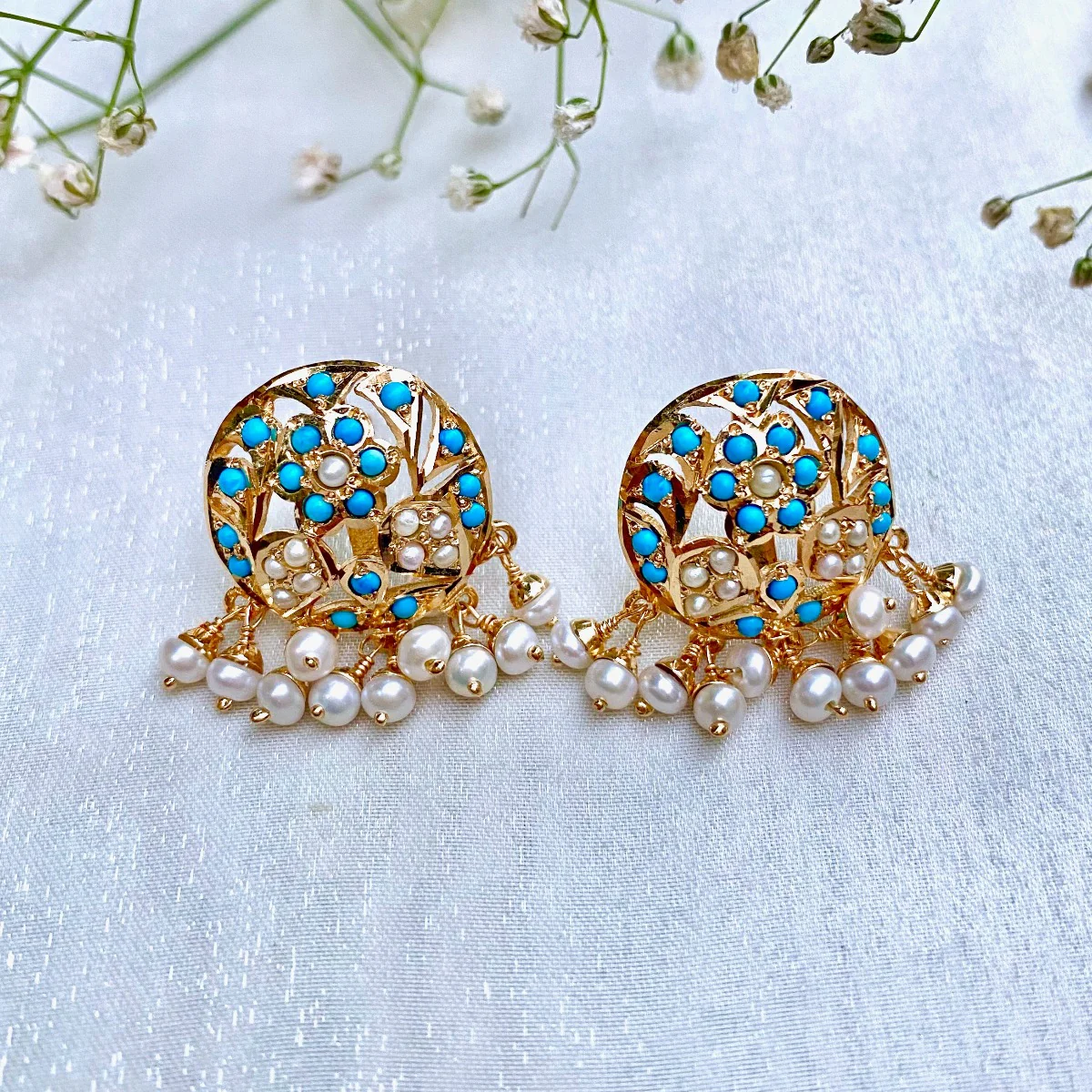 Mughal Era Inspired, Pearl feroza Pendant Set on 925 Silver PS 033 - Image 7