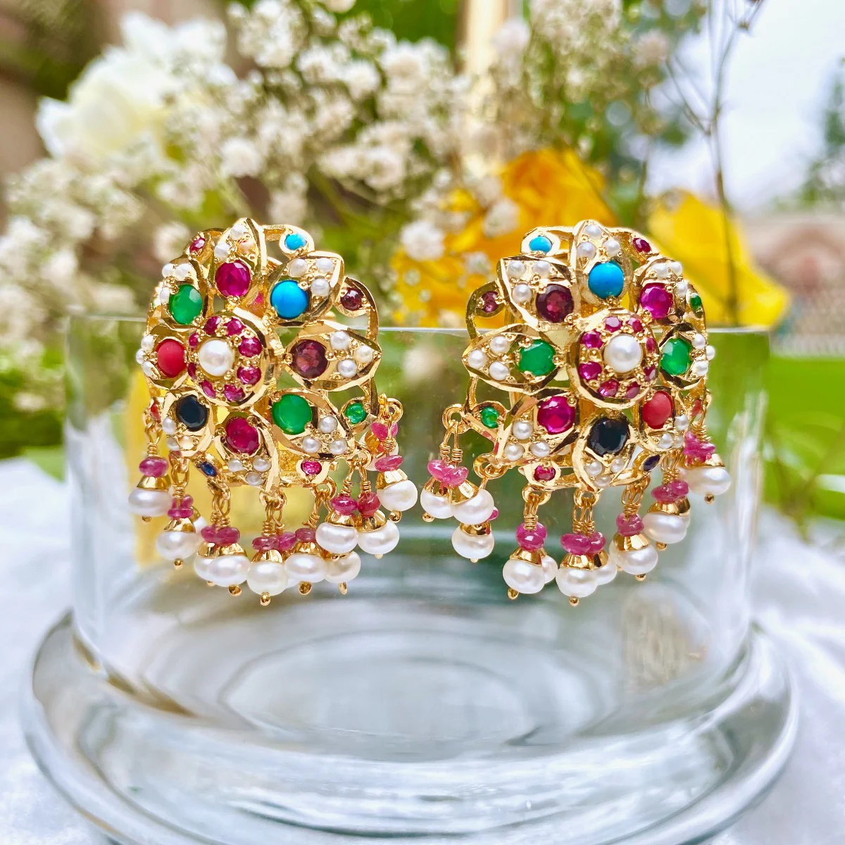 Navratna Pendant Set | Mughal Design | Gold Plated on 925 Silver PS 003 - Image 7