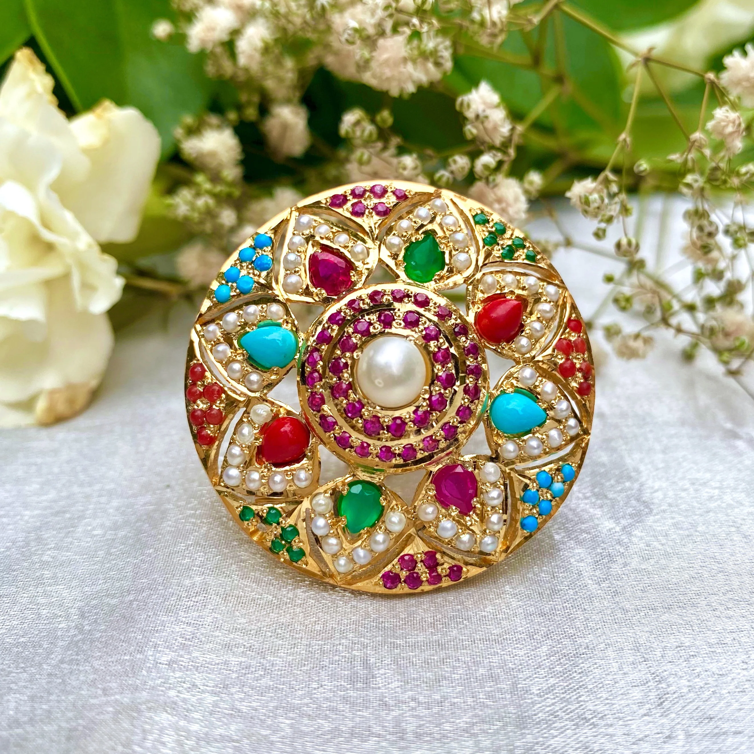 Buy Navratna Jewelry Online | Premium Cocktail Ring on Silver with Gold Plating LR 001 - Image 5