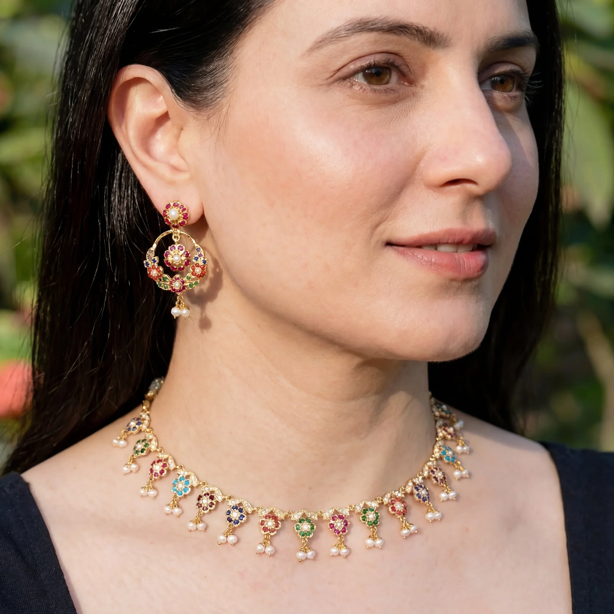 Elegant and Delicate Navratna Set | Indian Navratna Jewellery For Gifting NS 196 - Image 3