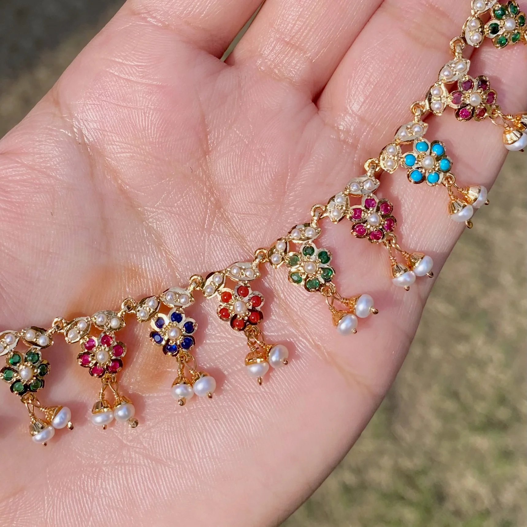 Elegant and Delicate Navratna Set | Indian Navratna Jewellery For Gifting NS 196 - Image 4