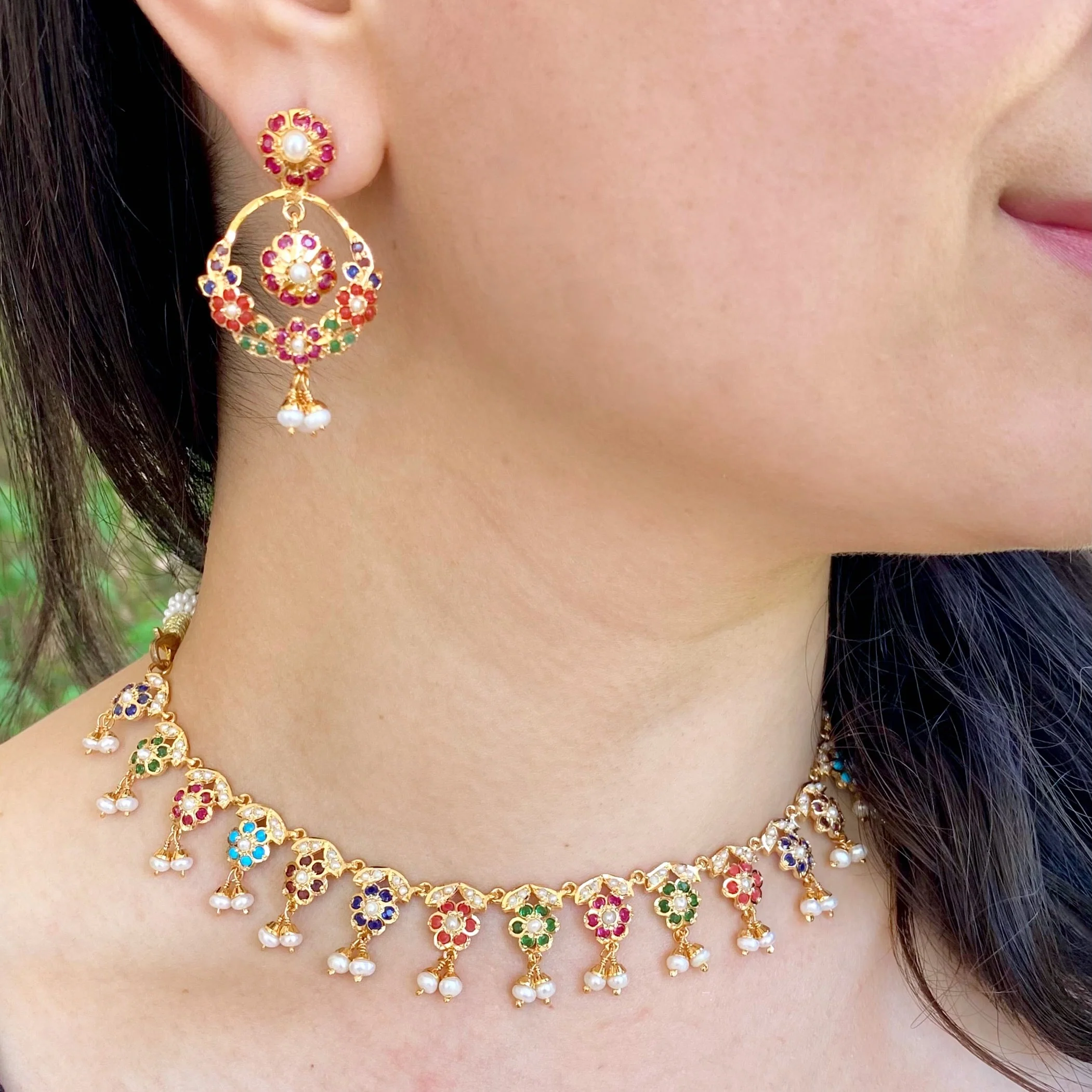 Elegant and Delicate Navratna Set | Indian Navratna Jewellery For Gifting NS 196 - Image 6