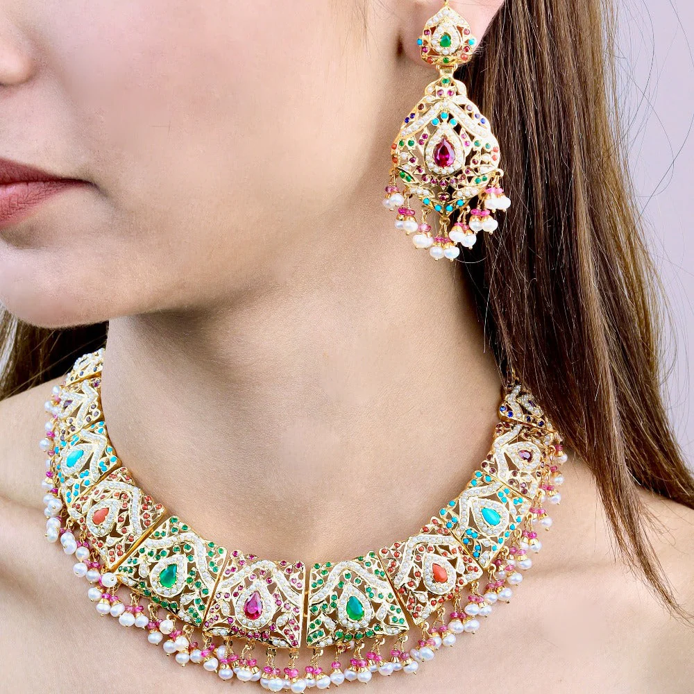 Navratna Guluband Set | Gold Plated on Sterling Silver NS 002 - Image 3