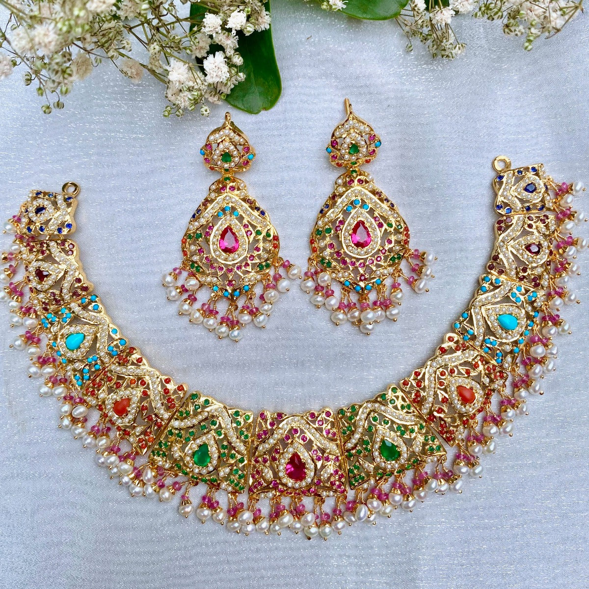 Navratna Guluband Set | Gold Plated on Sterling Silver NS 002 - Image 4