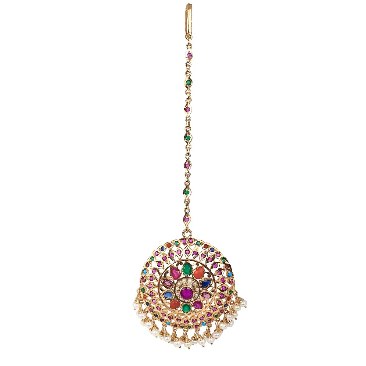 Navratna Jadau Teeka | Silver Maang Teeka with Gold Plating TK 009 - Image 3