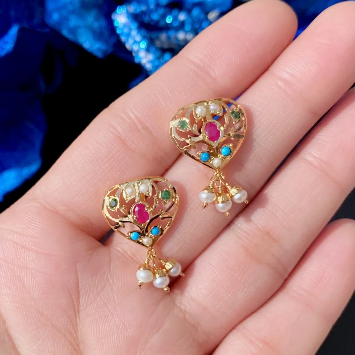 Navratna Necklace Set | Sophisticated Look for Party Wear | Gold Plated Silver Jewelry Gift NS 233 - Image 3