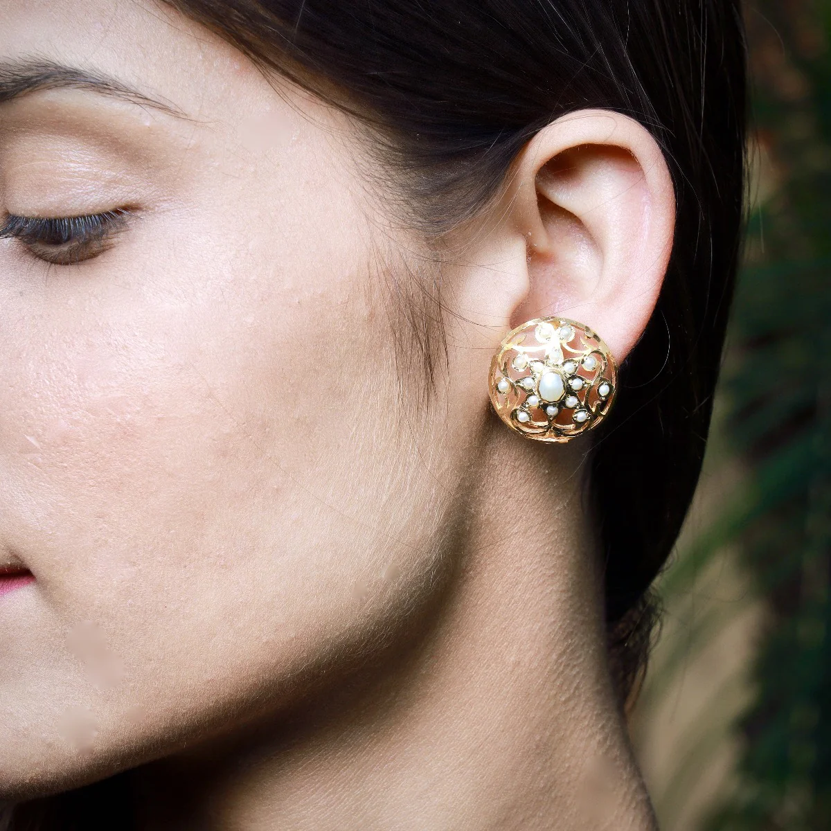 Pearl Jadau Studs in Sterling Silver with Gold Plating ER 049 - Image 4