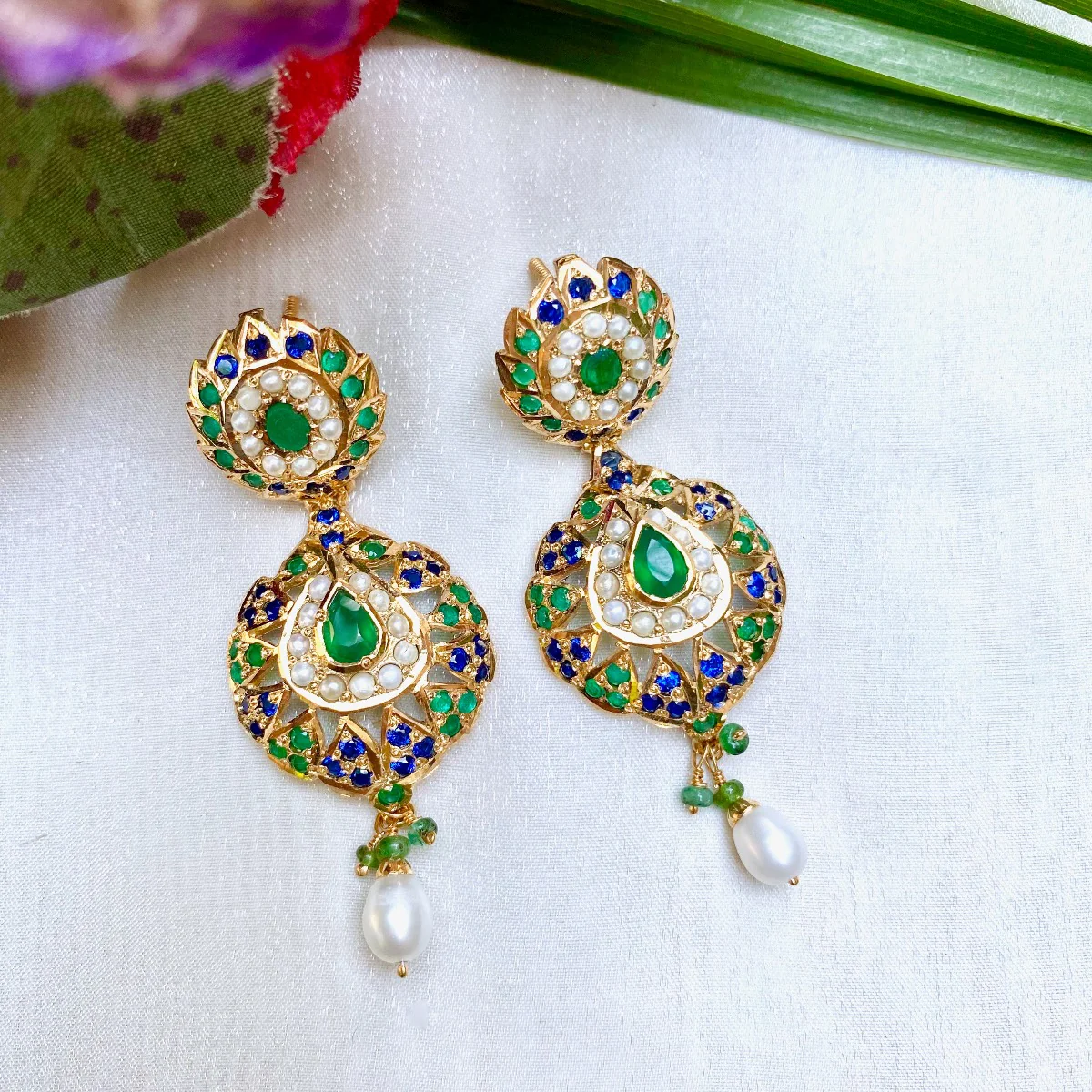 Multicolored Jadau Pendant Set in Gold Plated Silver PS 043 - Image 5