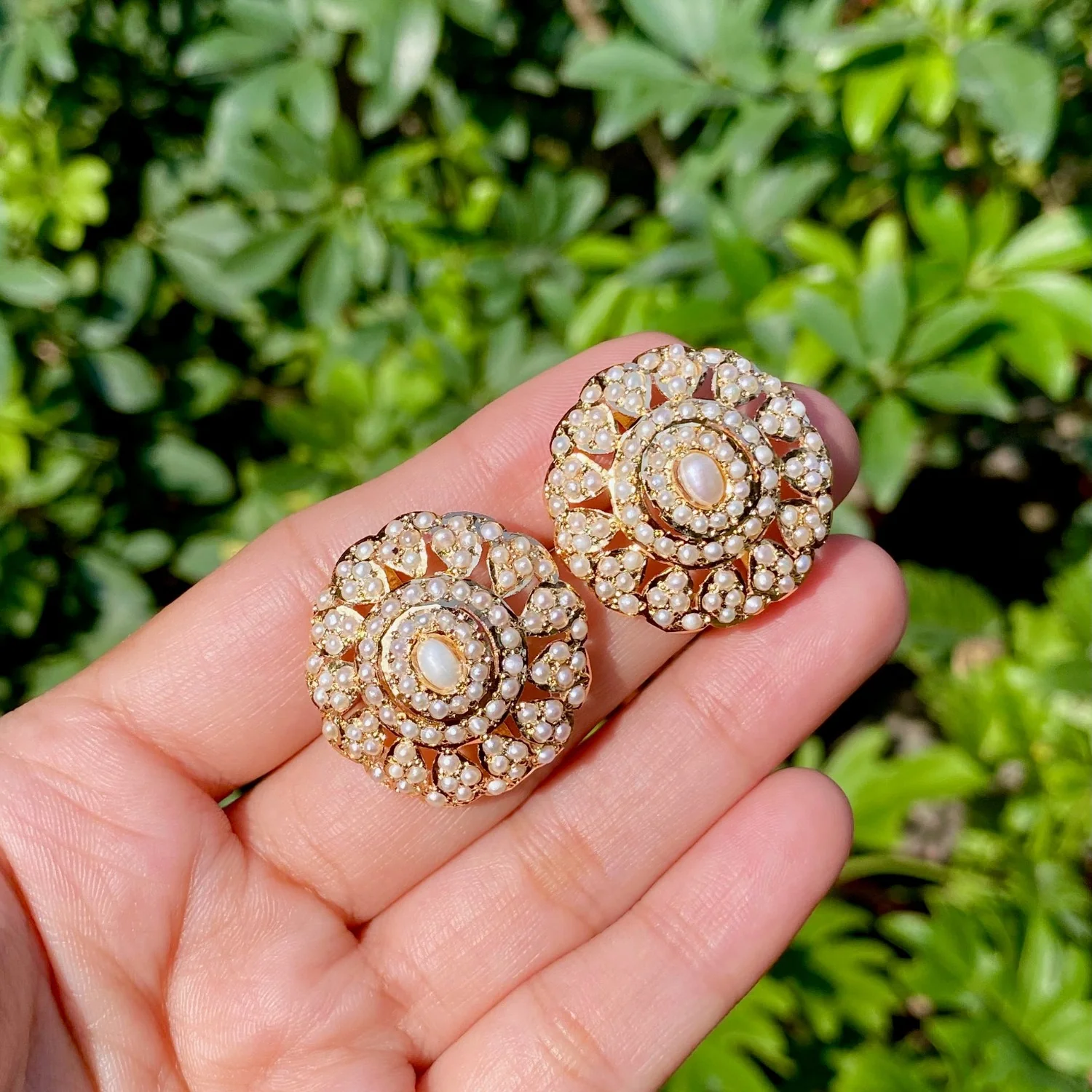 Round Pearl Studs | Tops for Women | Gold Plated Indian Jewellery | Rudradhan | ER 066 - Image 4