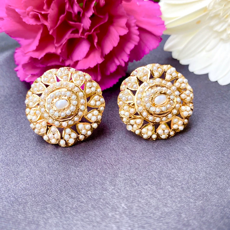 Round Pearl Studs | Tops for Women | Gold Plated Indian Jewellery | Rudradhan | ER 066 - Image 5
