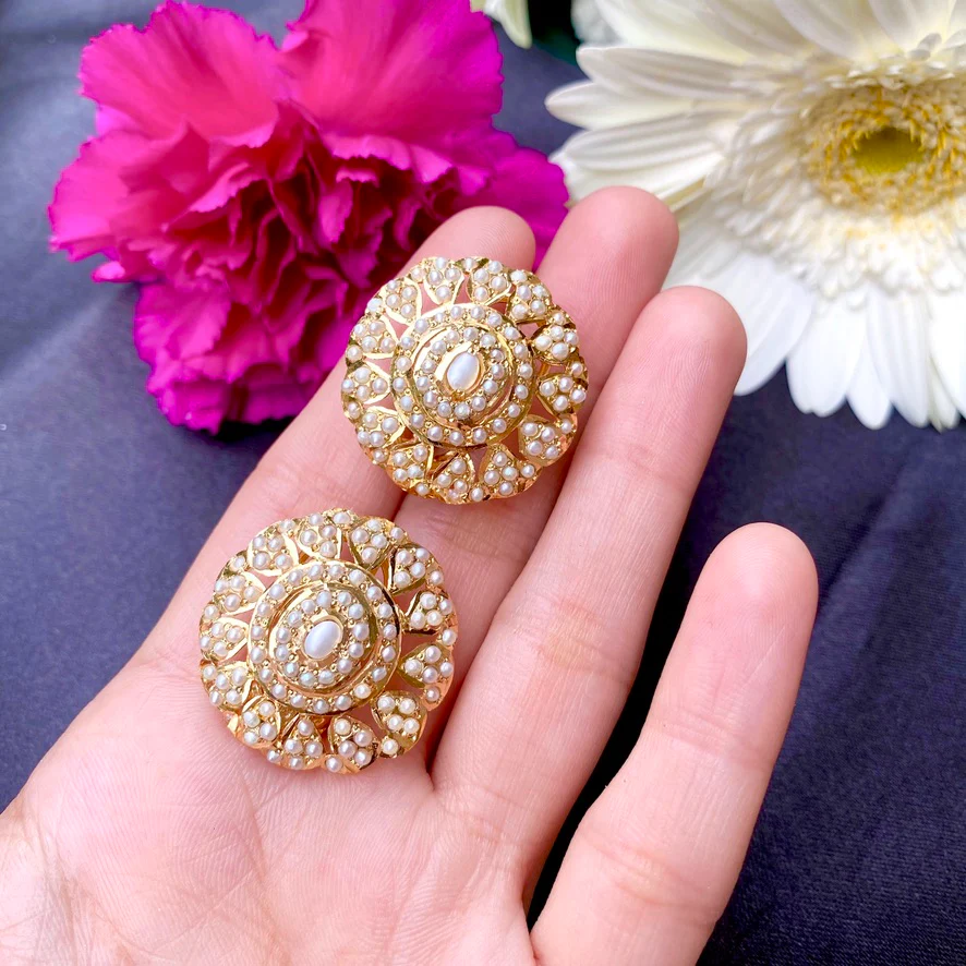 Round Pearl Studs | Tops for Women | Gold Plated Indian Jewellery | Rudradhan | ER 066 - Image 6