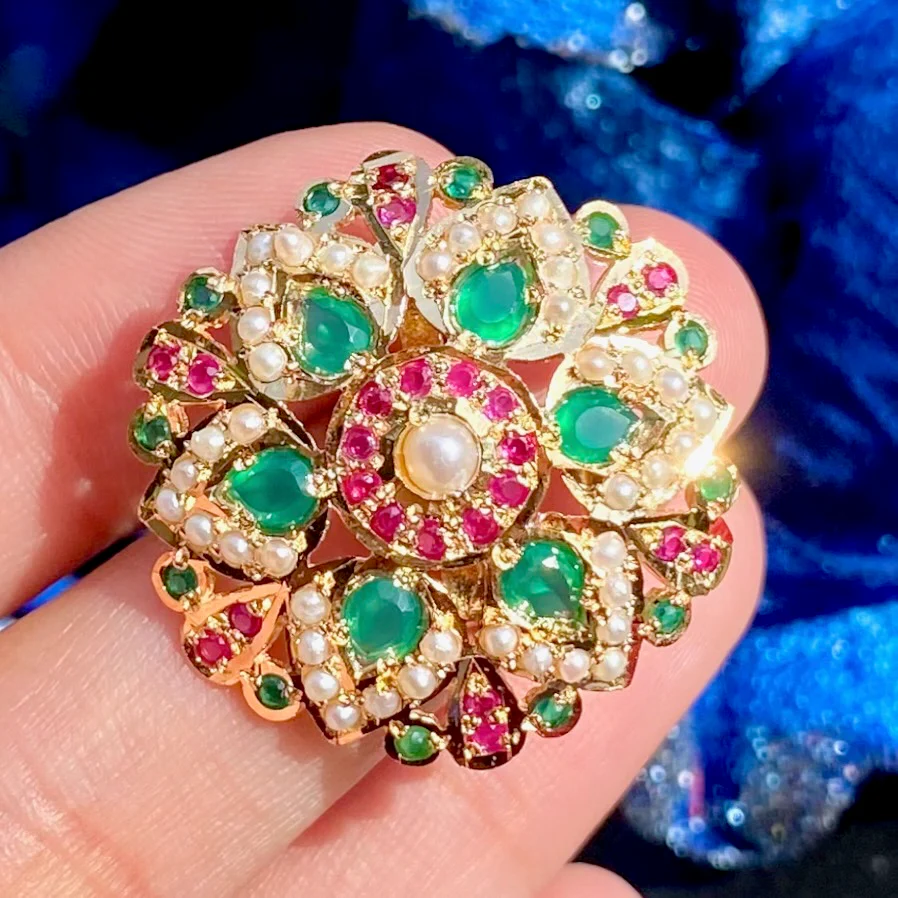 Traditional Multicolored Jadau Earrings | Ruby Emeralds Stud Earrings | Jadau Tops in Silver | ER 062 - Image 4