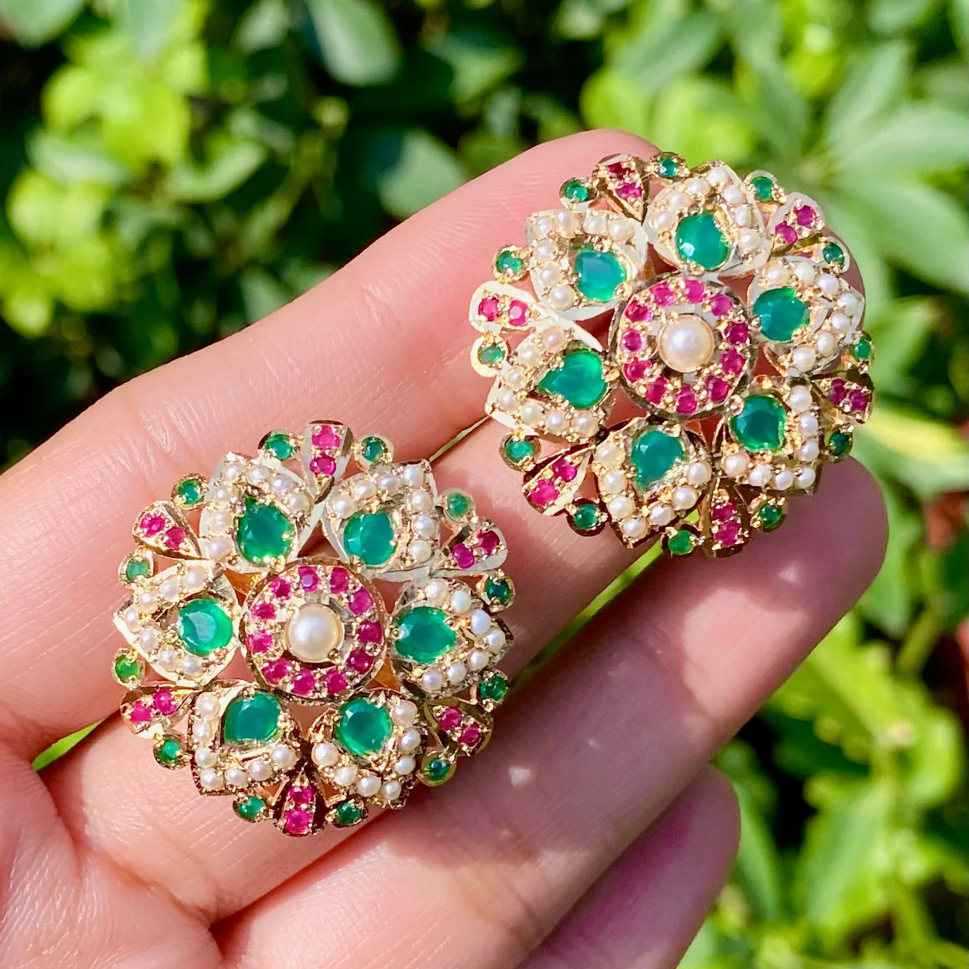 Traditional Multicolored Jadau Earrings | Ruby Emeralds Stud Earrings | Jadau Tops in Silver | ER 062 - Image 5
