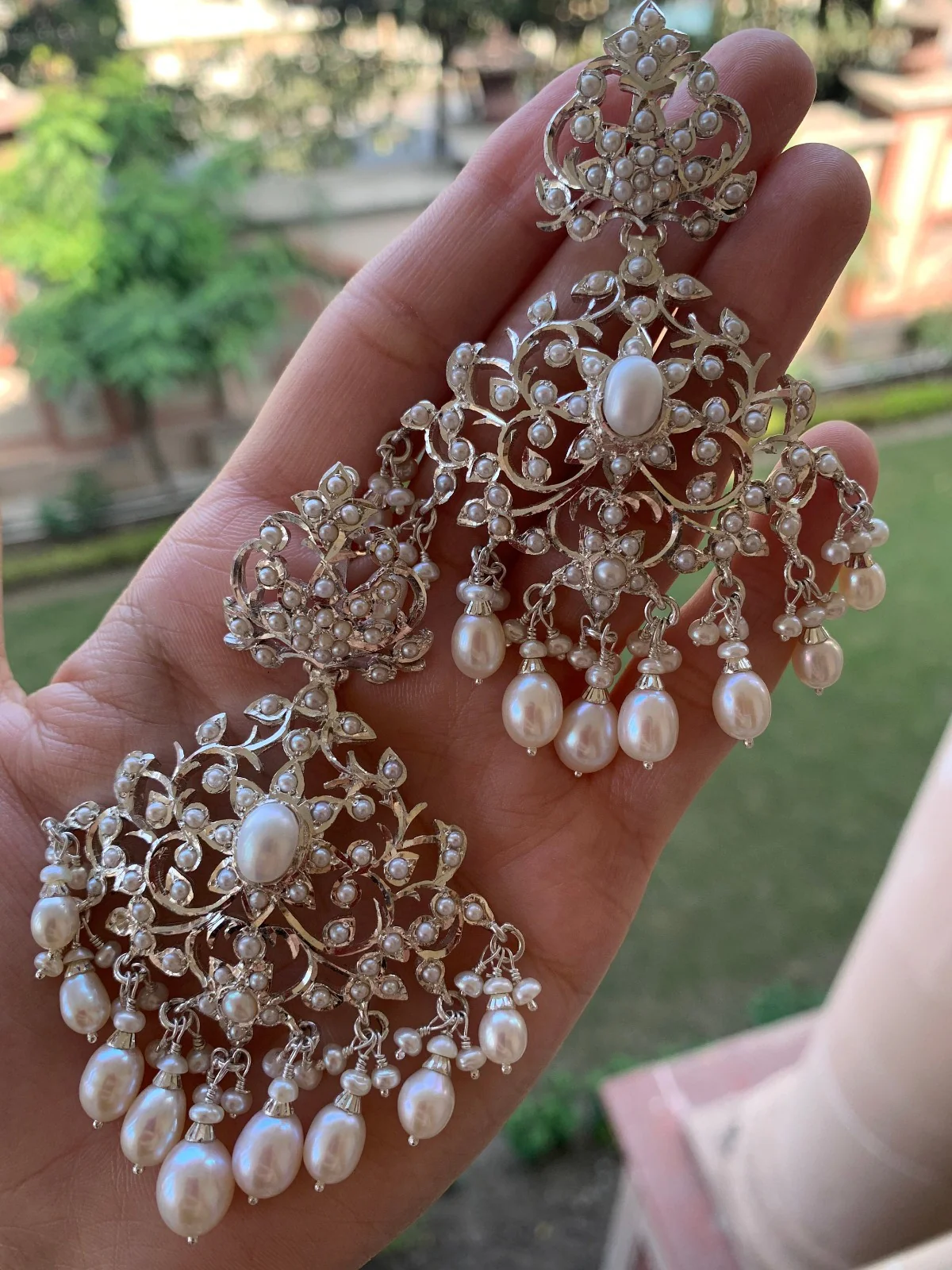 Pure Silver Indian Jewellery online | Pearl Drop Edwardian Earrings SER 165 - Image 4