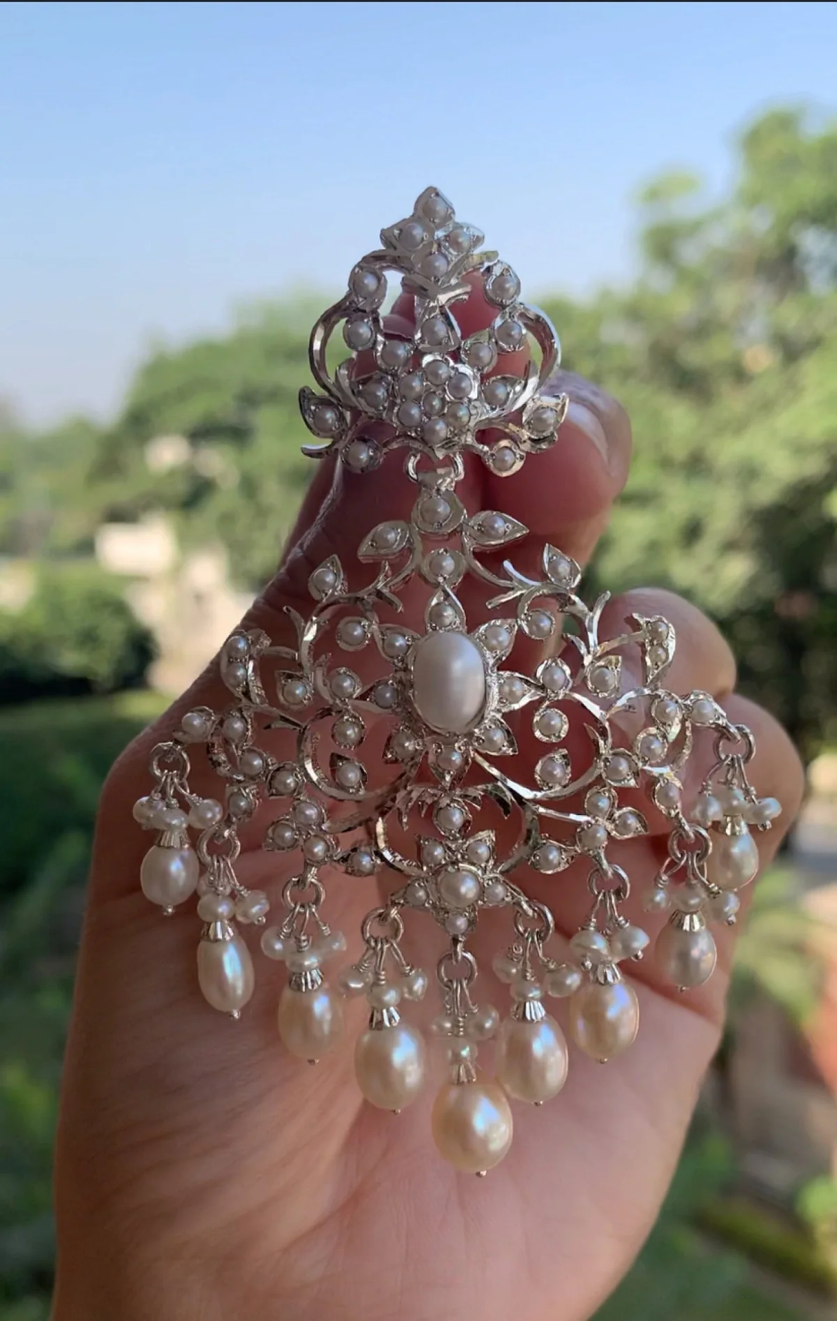 Pure Silver Indian Jewellery online | Pearl Drop Edwardian Earrings SER 165 - Image 5