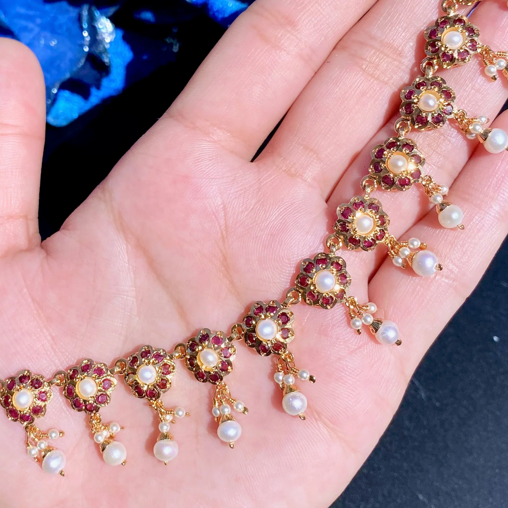 Garnet and Pearl Necklace Set | Garent Jewellery | Minimalistic Design NS 284 - Image 5