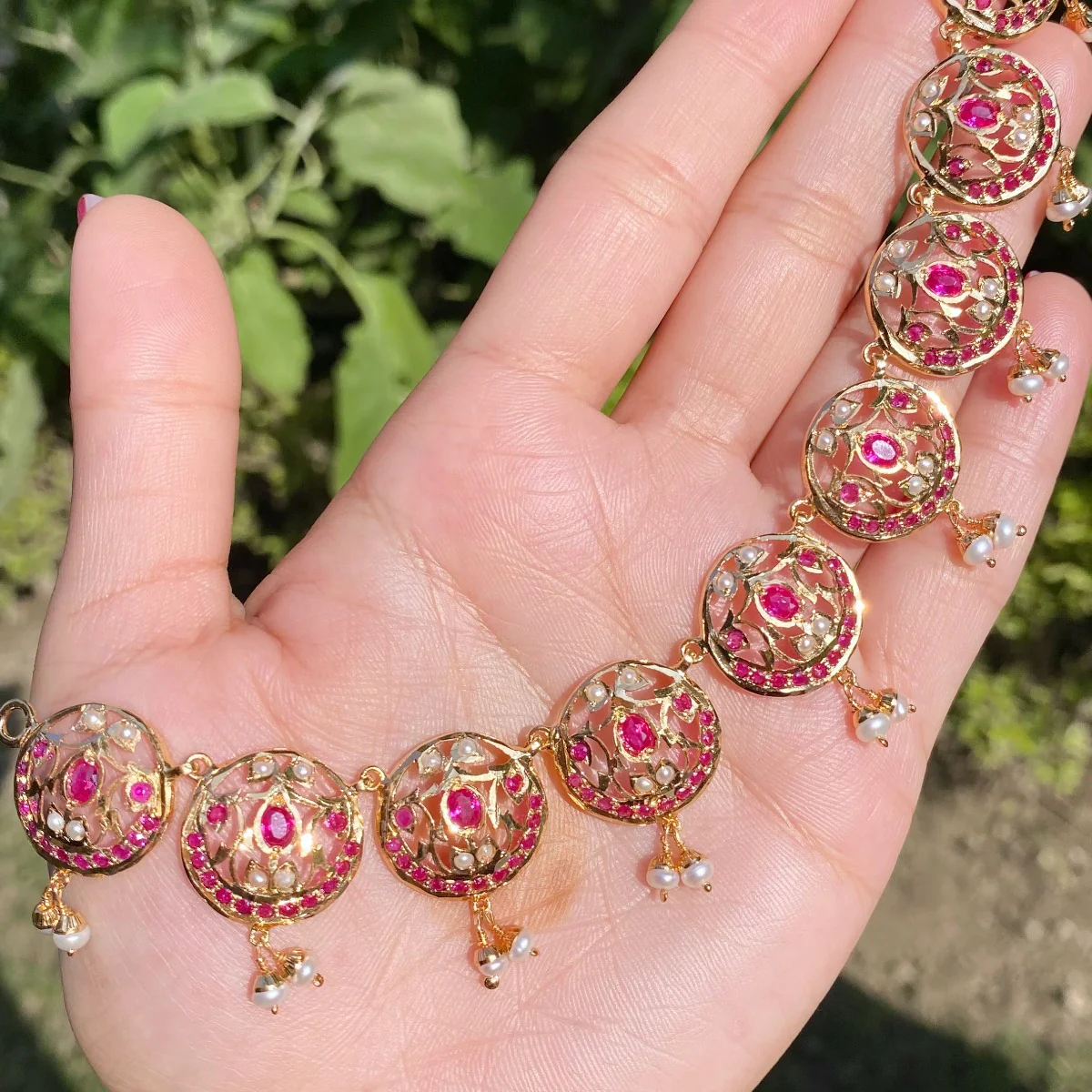 Lightweight Flexible Jadau Jewelry Set | Gold Plated Sterling Silver Set For Gift NS 197 - Image 4