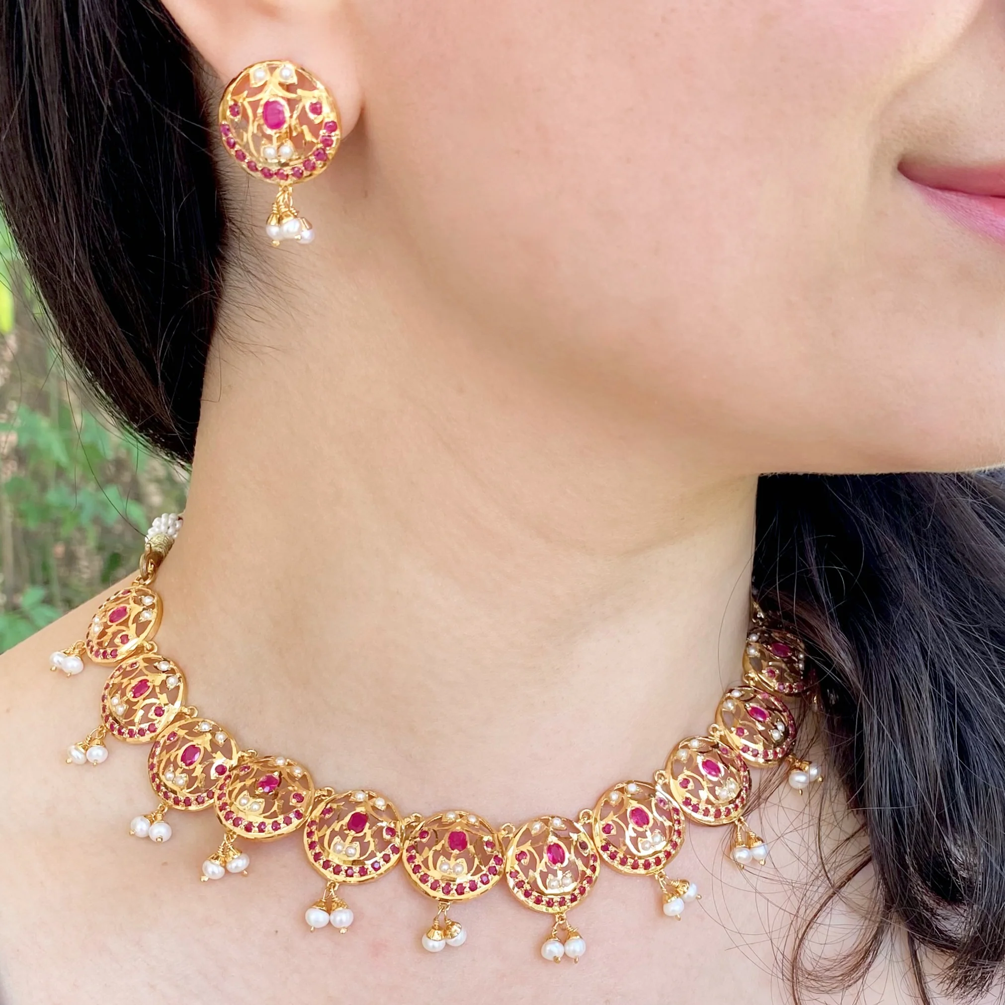 Lightweight Flexible Jadau Jewelry Set | Gold Plated Sterling Silver Set For Gift NS 197 - Image 5
