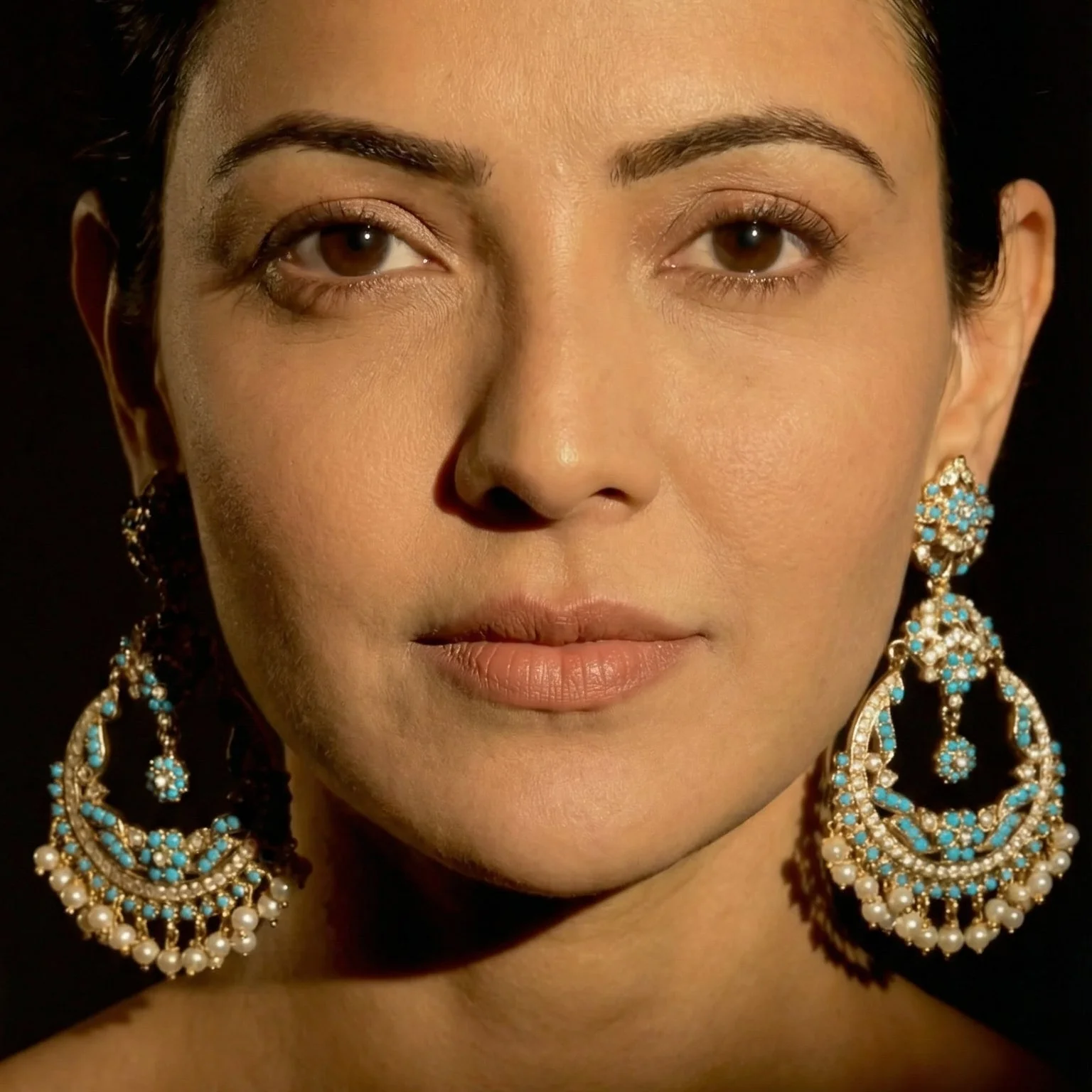 Statement Pearl-Turquoise Jadau Chandbali Earrings | Gold Plated on 925 Silver ER 053 - Image 6
