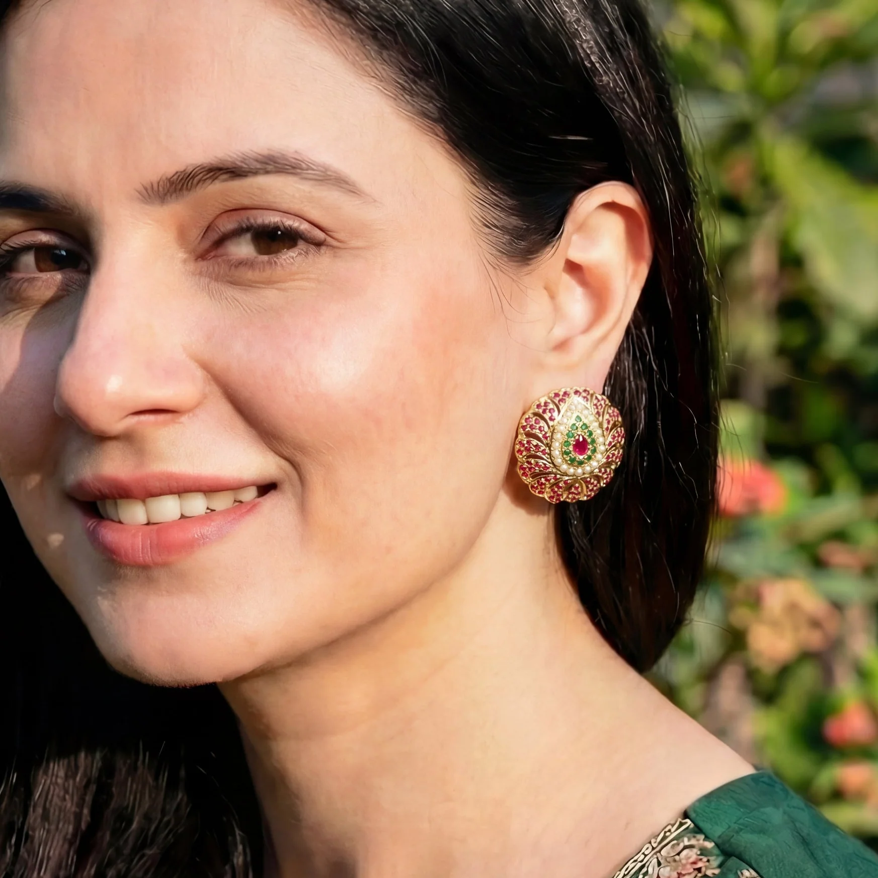 Gold Plated Multicolored Stud Earrings in Sterling Silver ER 071 - Image 4