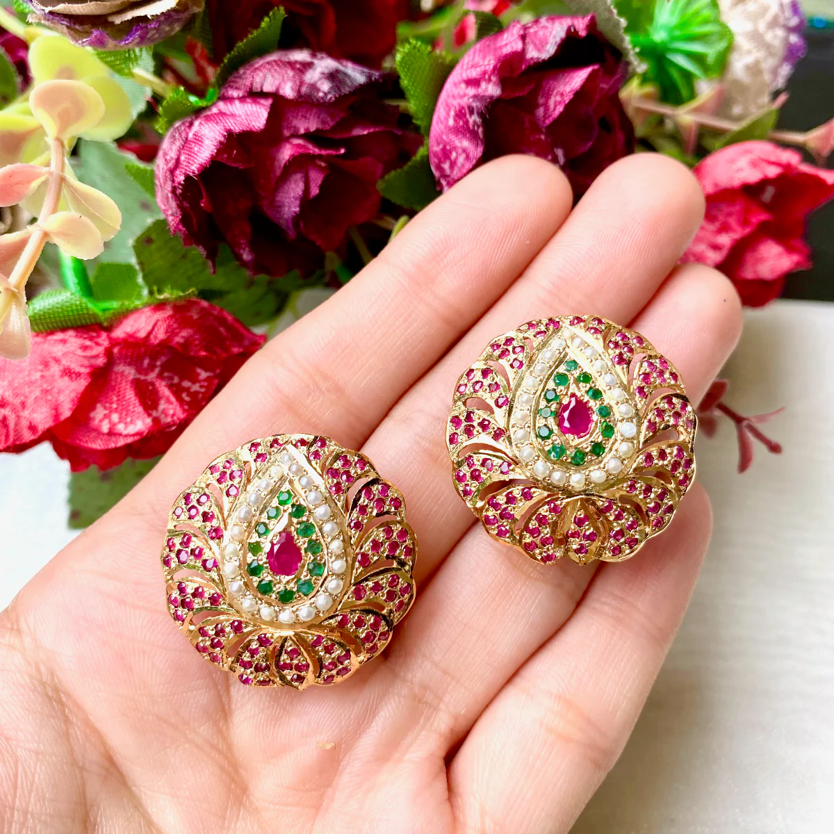 Gold Plated Multicolored Stud Earrings in Sterling Silver ER 071 - Image 5