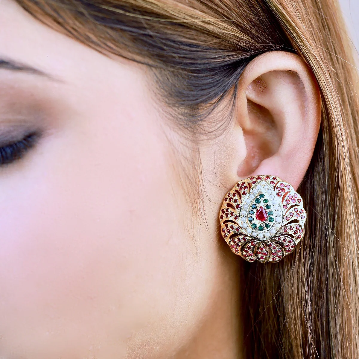 Gold Plated Multicolored Stud Earrings in Sterling Silver ER 071 - Image 7