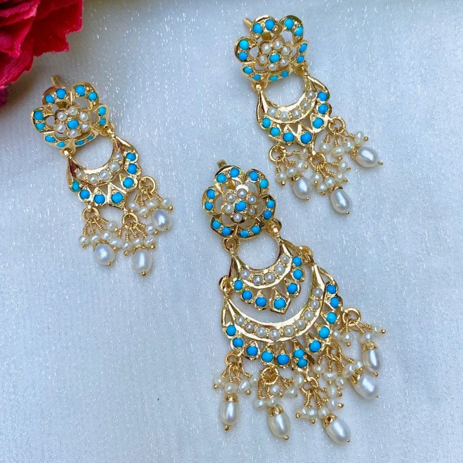 Gold Plated Pearl Pheroza Jadau Pendant Set in Silver PS 038 - Image 3