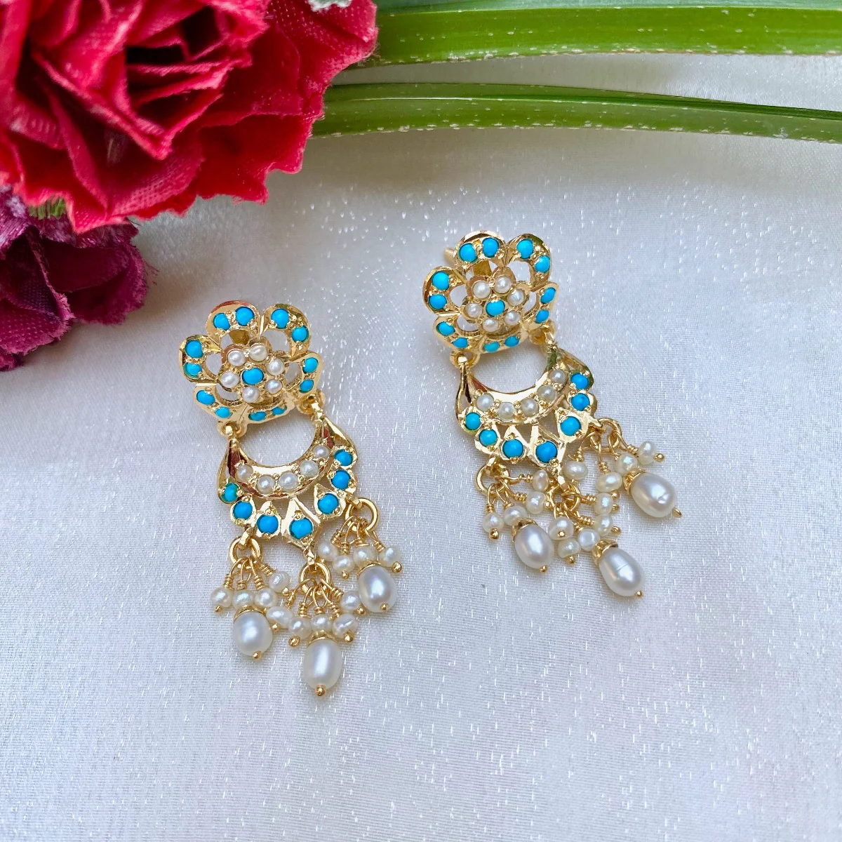 Gold Plated Pearl Pheroza Jadau Pendant Set in Silver PS 038 - Image 4