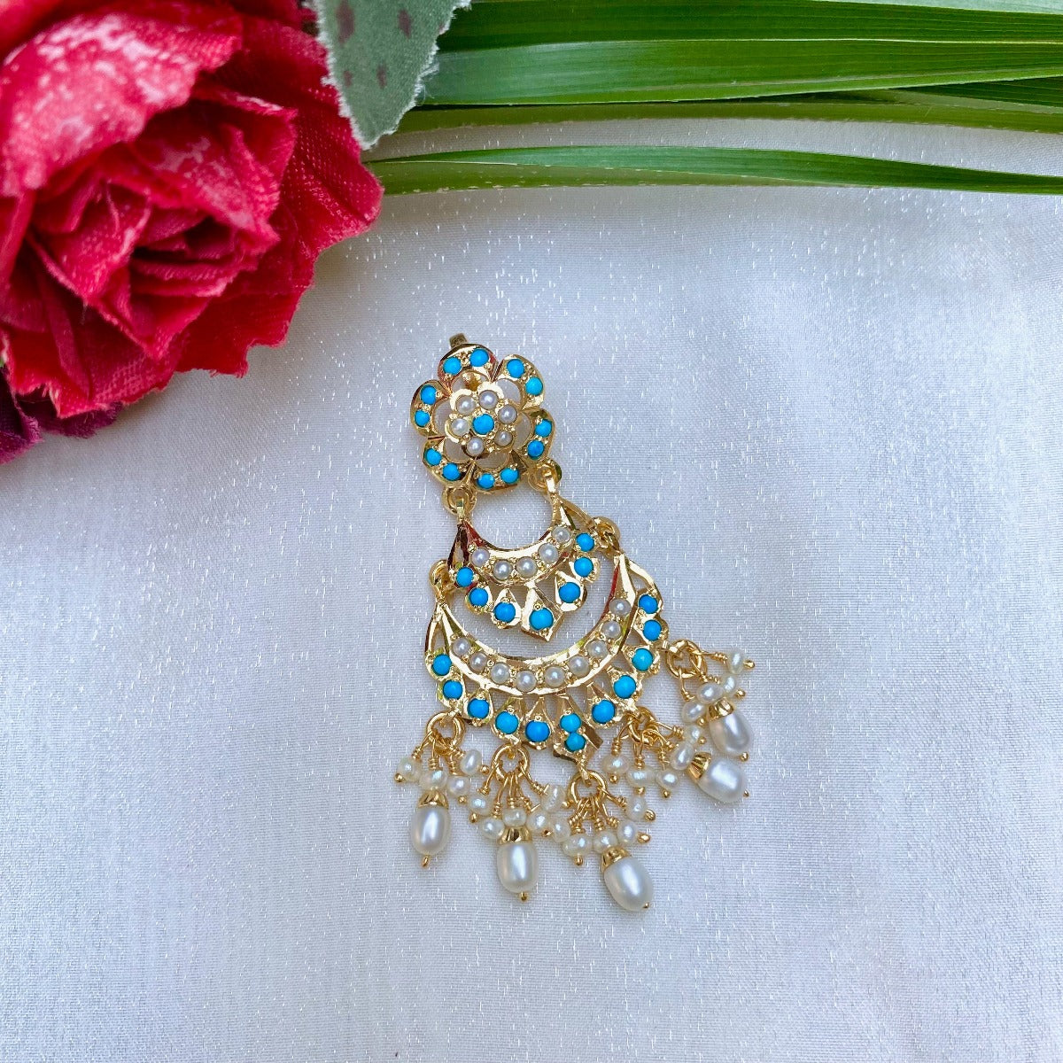 Gold Plated Pearl Pheroza Jadau Pendant Set in Silver PS 038 - Image 5