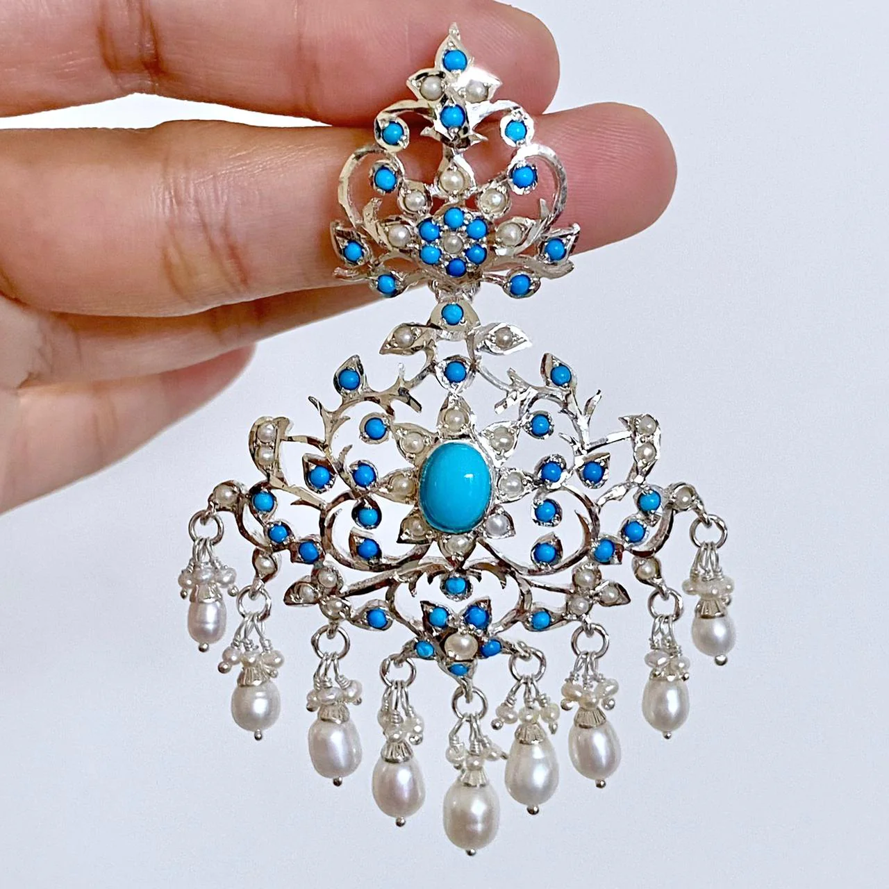 Statement Turquoise Earrings | Sterling Silver | Edwardian Design SER 017 - Image 10