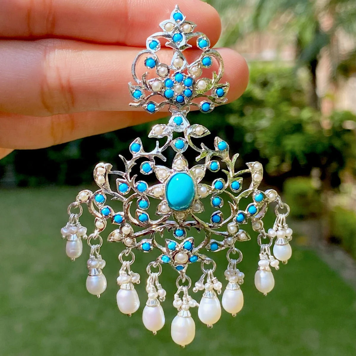 Statement Turquoise Earrings | Sterling Silver | Edwardian Design SER 017 - Image 3